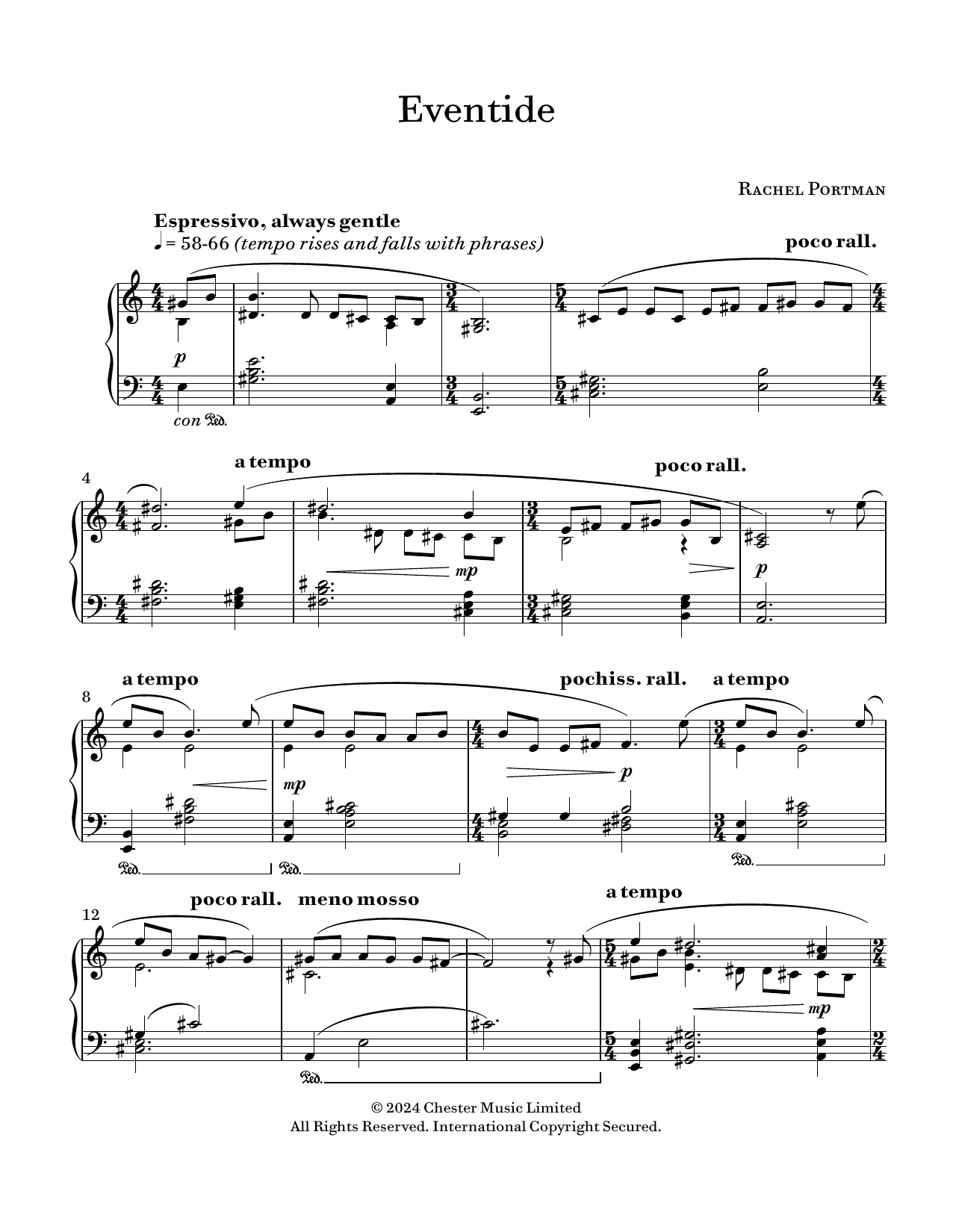 Rachel Portman Eventide sheet music notes and chords arranged for Piano Solo