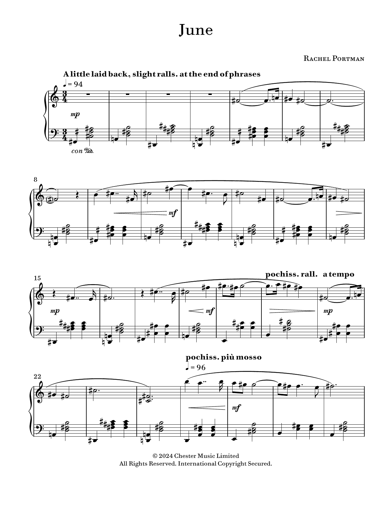 Rachel Portman June sheet music notes and chords arranged for Piano Solo