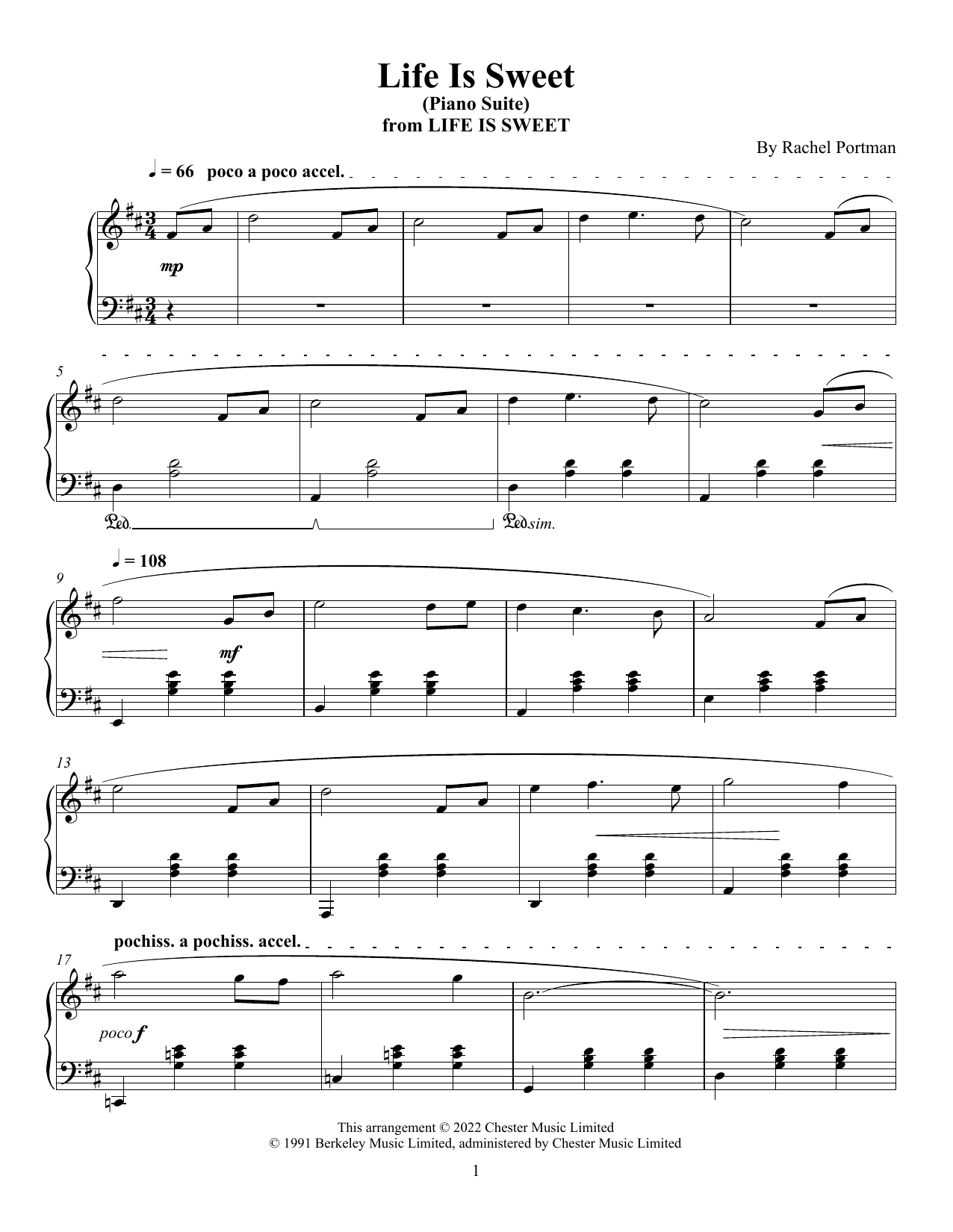 Rachel Portman Life Is Sweet - Piano Suite sheet music notes and chords arranged for Piano Solo