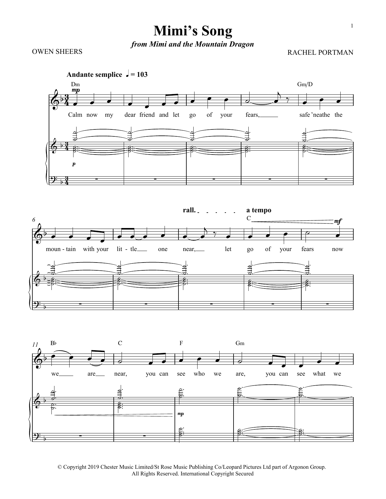 Rachel Portman Mimi's Song (from Mimi and the Mountain Dragon) sheet music notes and chords arranged for Piano & Vocal