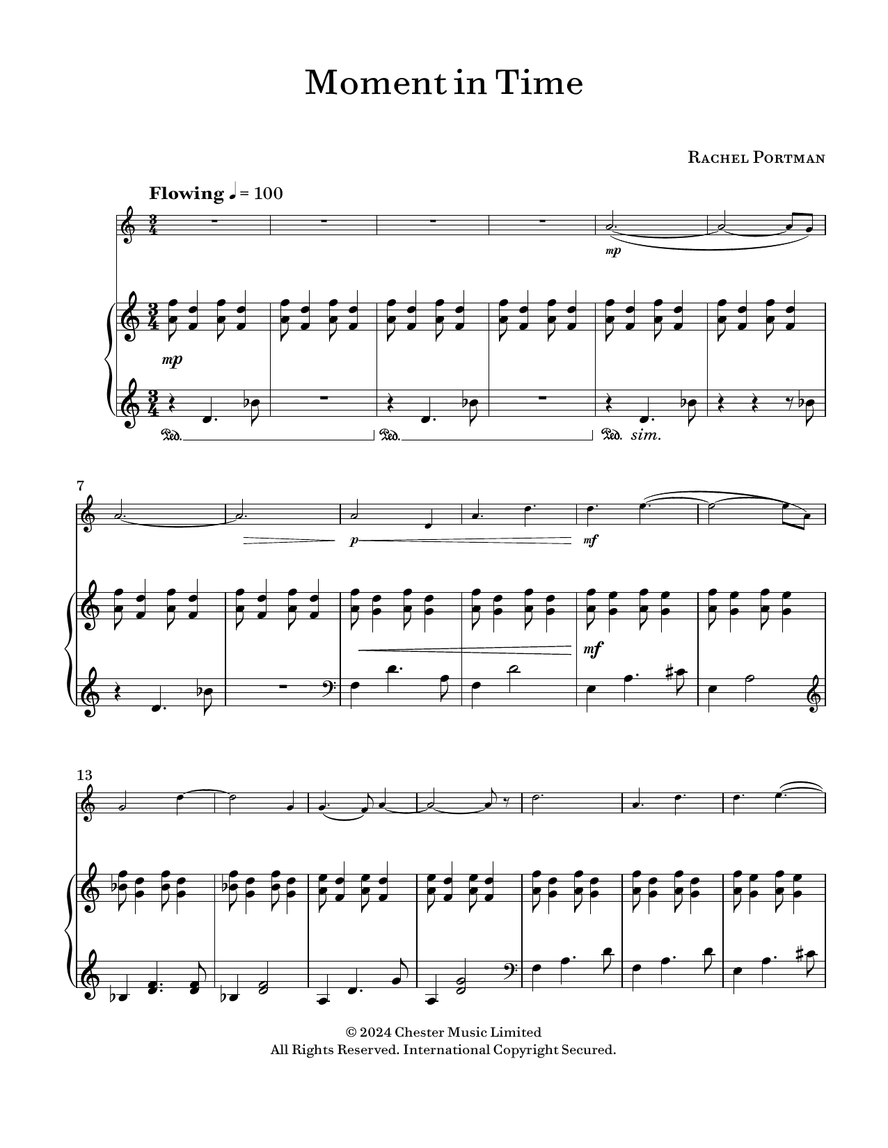 Rachel Portman Moment In Time sheet music notes and chords arranged for Violin and Piano