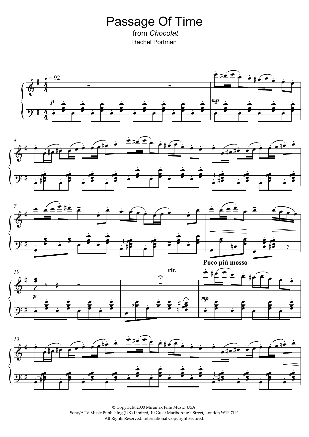 Rachel Portman Passage Of Time (from Chocolat) sheet music notes and chords arranged for Piano Chords/Lyrics