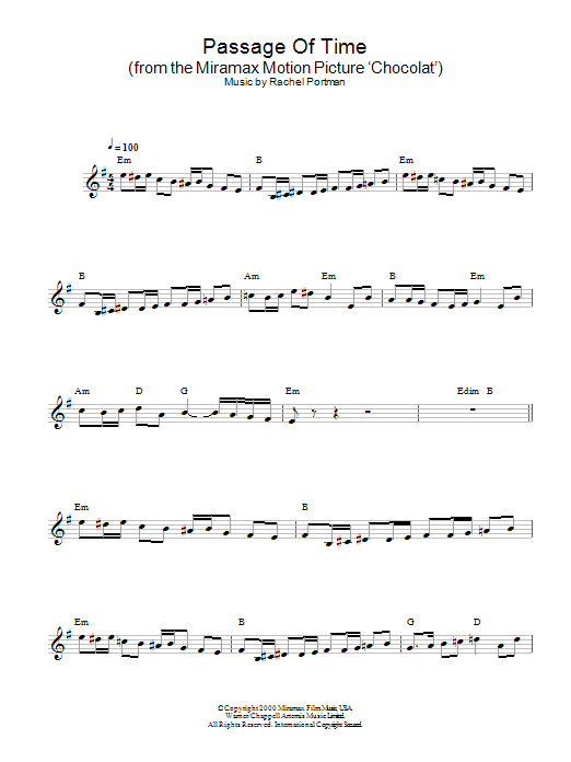 Rachel Portman Passage Of Time (from Chocolat) sheet music notes and chords arranged for Lead Sheet / Fake Book