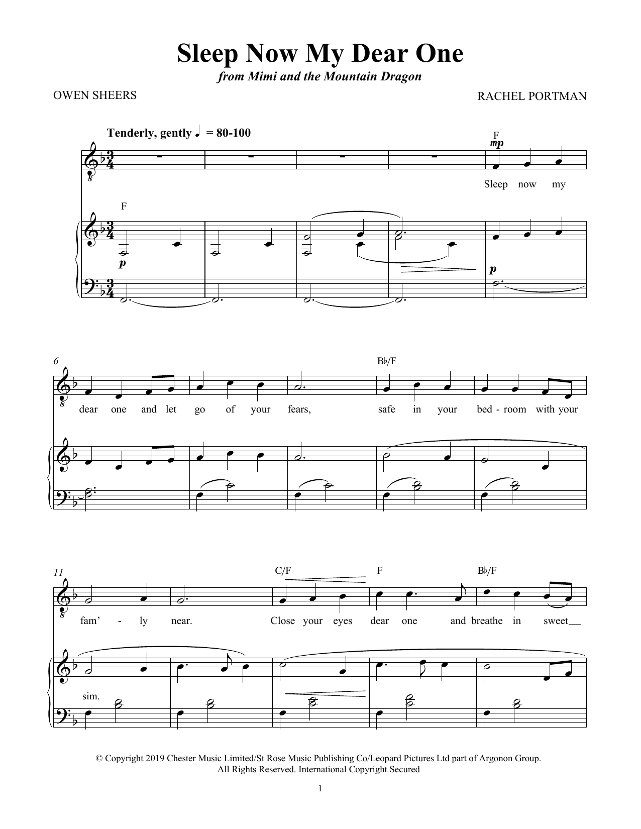 Rachel Portman Sleep Now My Dear One (from Mimi and the Mountain Dragon) sheet music notes and chords arranged for Piano & Vocal