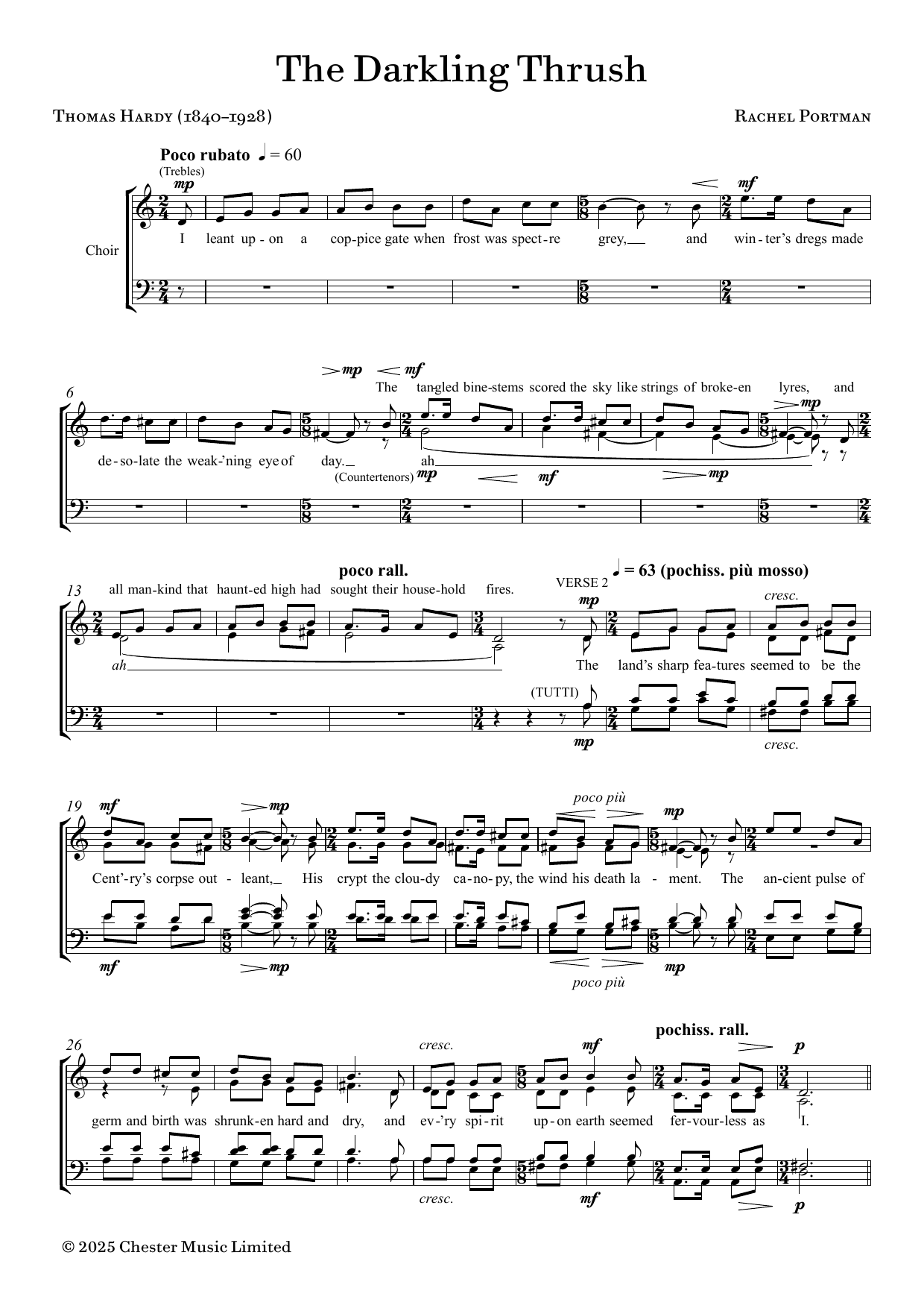 Rachel Portman The Darkling Thrush sheet music notes and chords arranged for SATB Choir