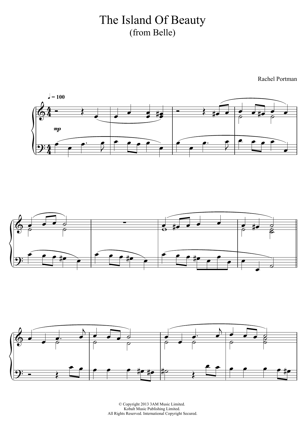 Rachel Portman The Island Of Beauty (From 'Belle') sheet music notes and chords arranged for Piano Solo