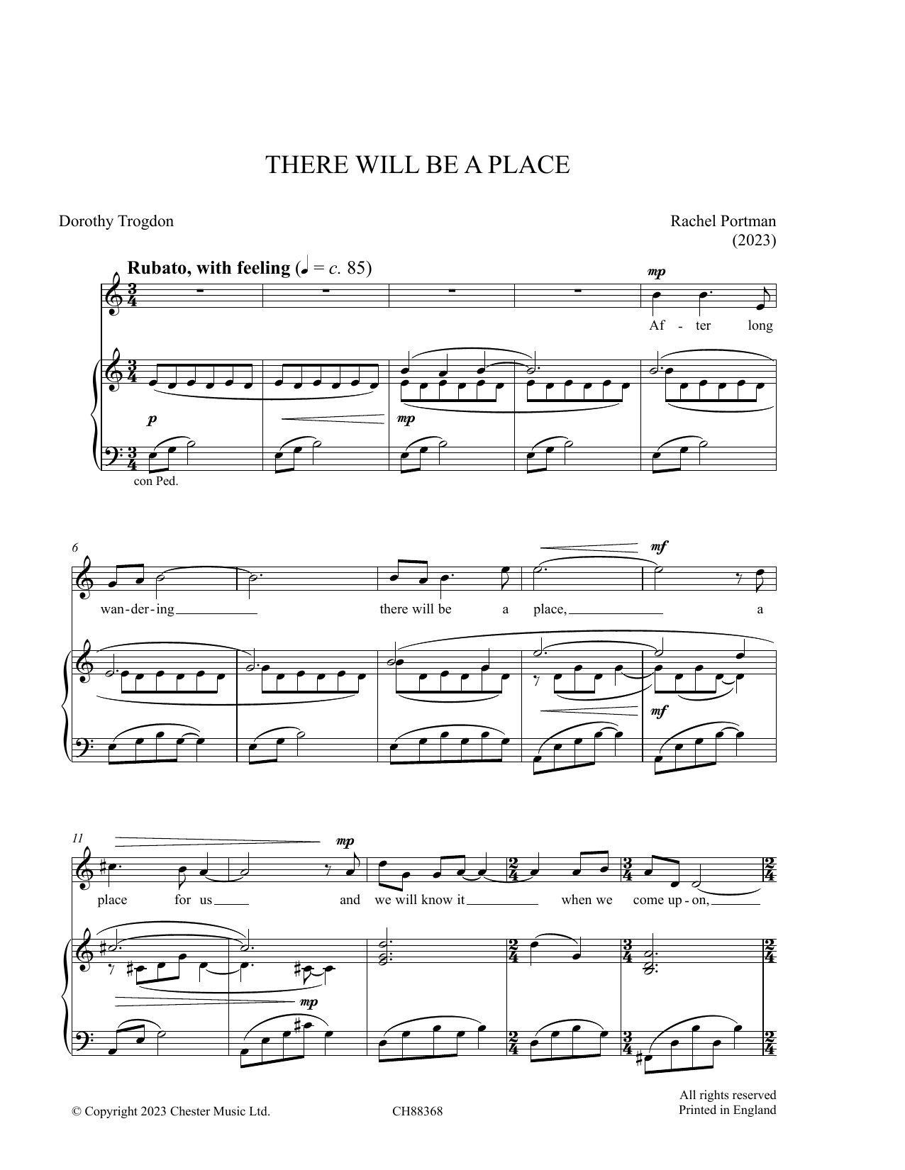 Rachel Portman There Will Be A Place sheet music notes and chords arranged for Piano & Vocal