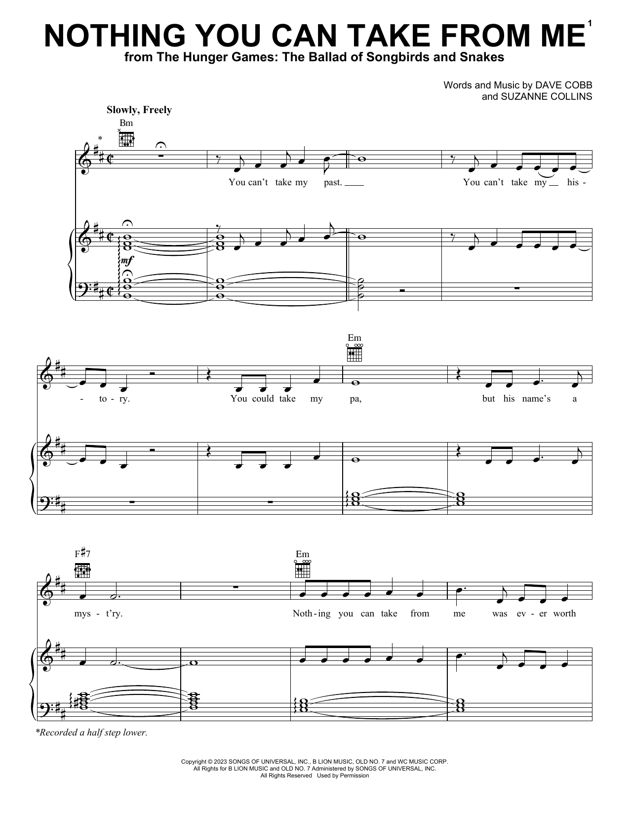 Rachel Zegler and The Covey Band Nothing You Can Take From Me (from The Hunger Games: The Ballad of Songbirds & Snakes) sheet music notes and chords arranged for Piano, Vocal & Guitar Chords (Right-Hand Melody)