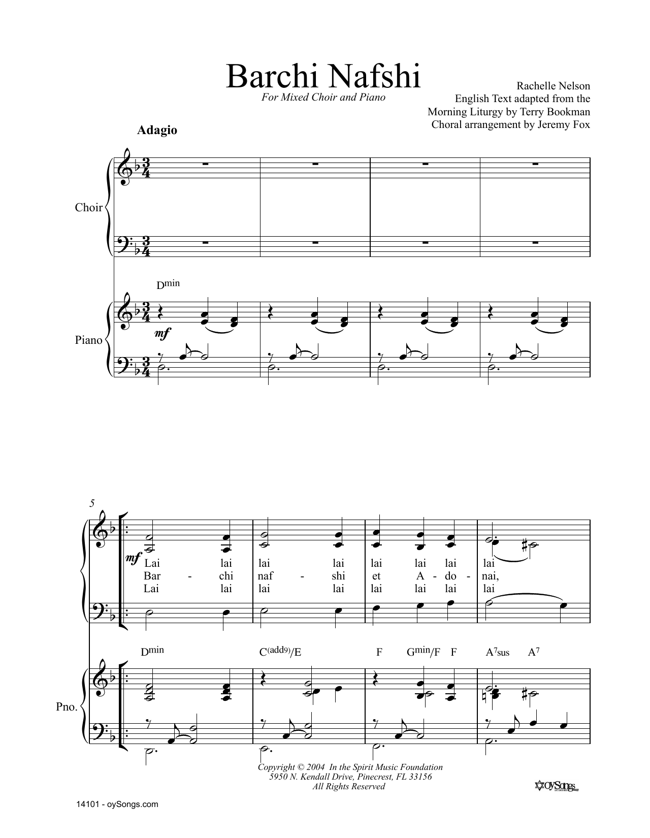 Rachelle Nelson Barchi Nafshi sheet music notes and chords arranged for SAT Choir