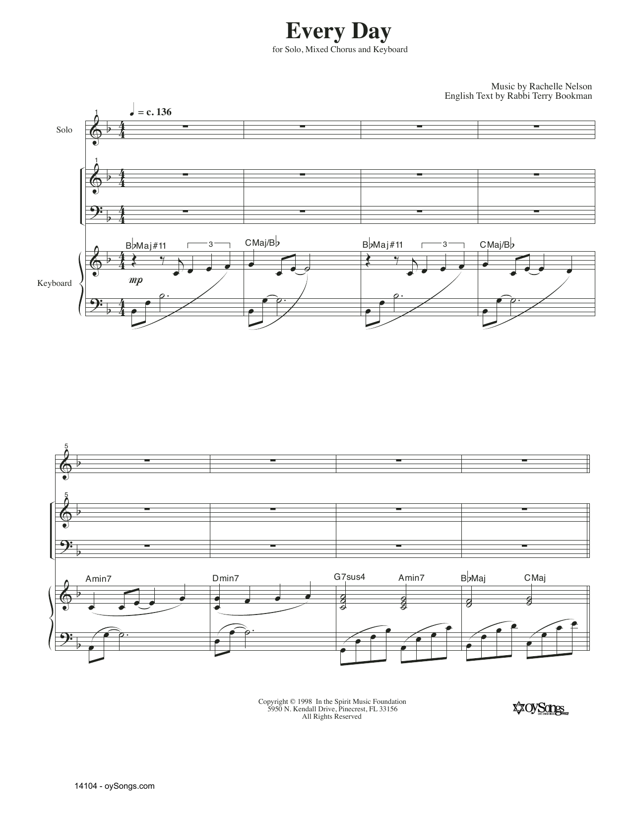 Rachelle Nelson Every Day sheet music notes and chords arranged for SAT Choir