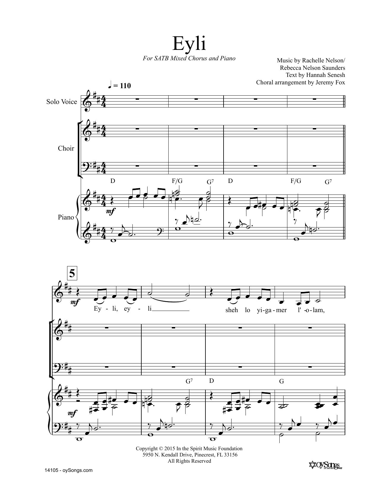 Rachelle Nelson Eyli sheet music notes and chords arranged for SATB Choir