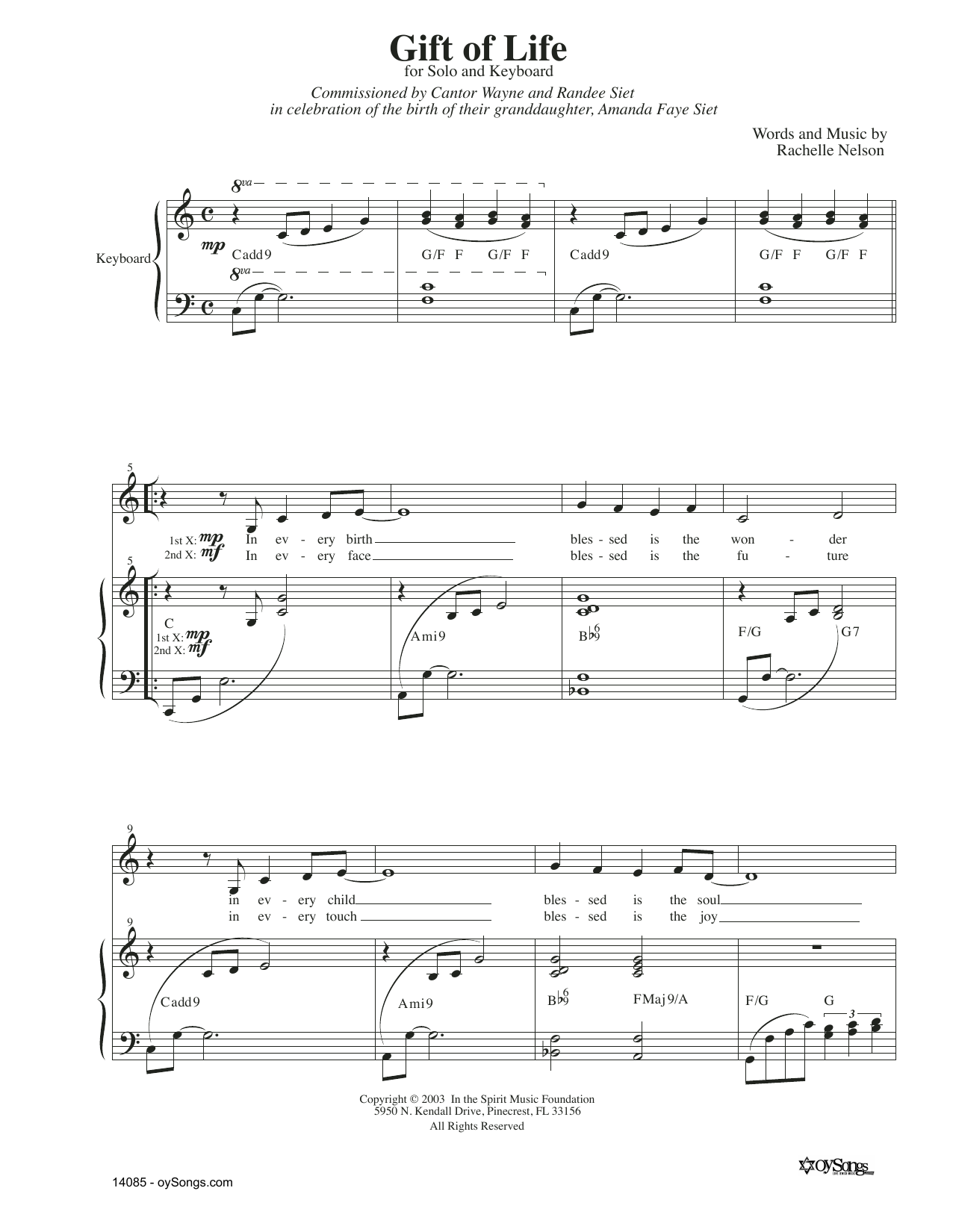 Rachelle Nelson Gifts Of Life sheet music notes and chords arranged for Piano & Vocal