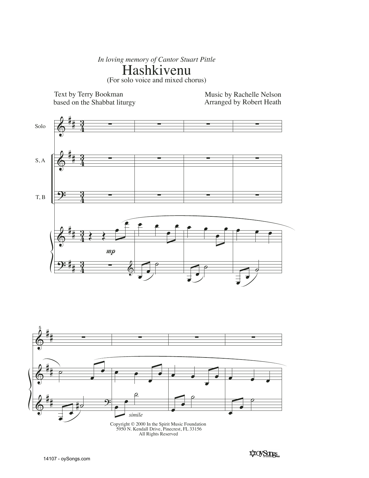 Rachelle Nelson Hashkivenu sheet music notes and chords arranged for SATB Choir