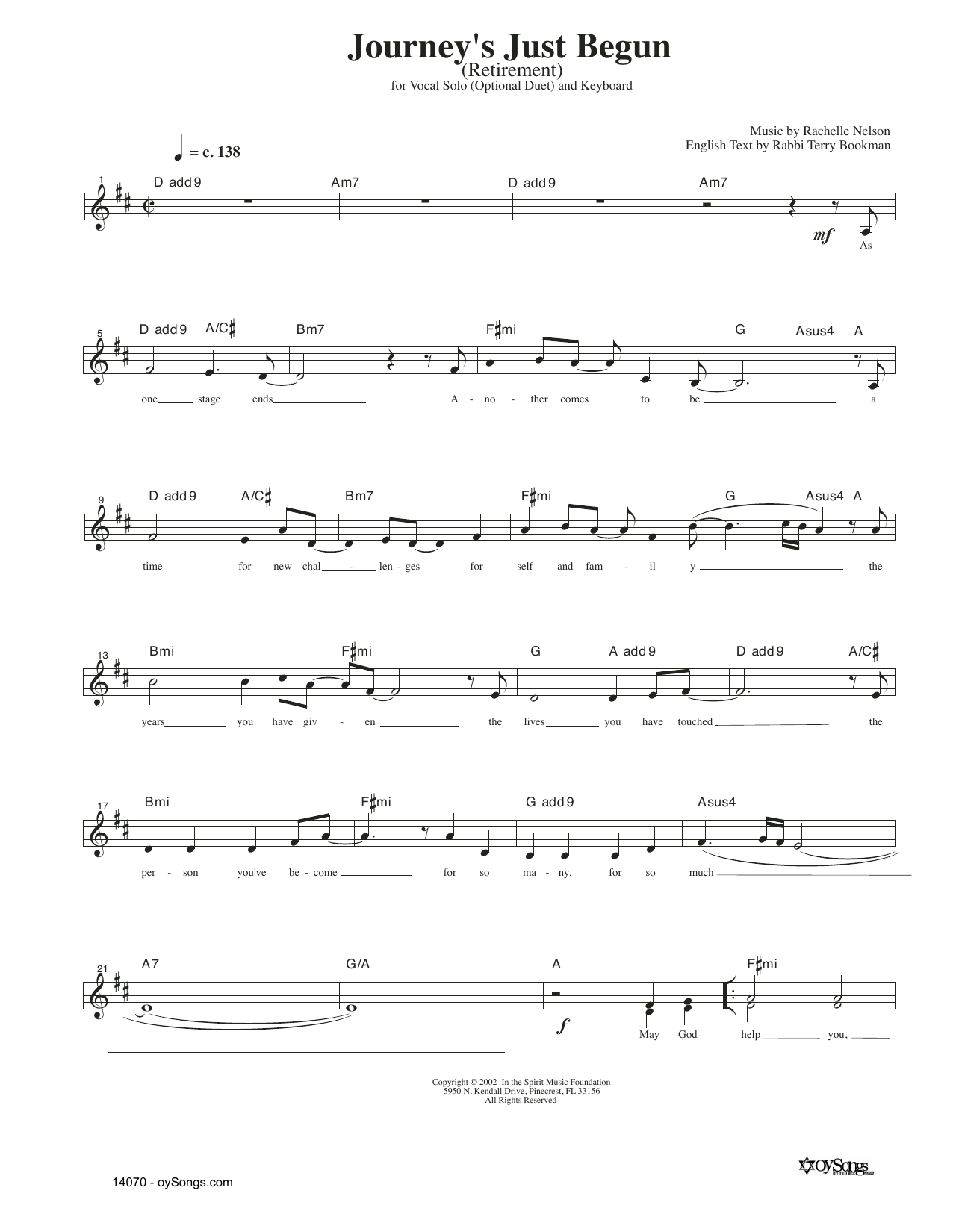 Rachelle Nelson Journey's Just Begun sheet music notes and chords arranged for Piano & Vocal