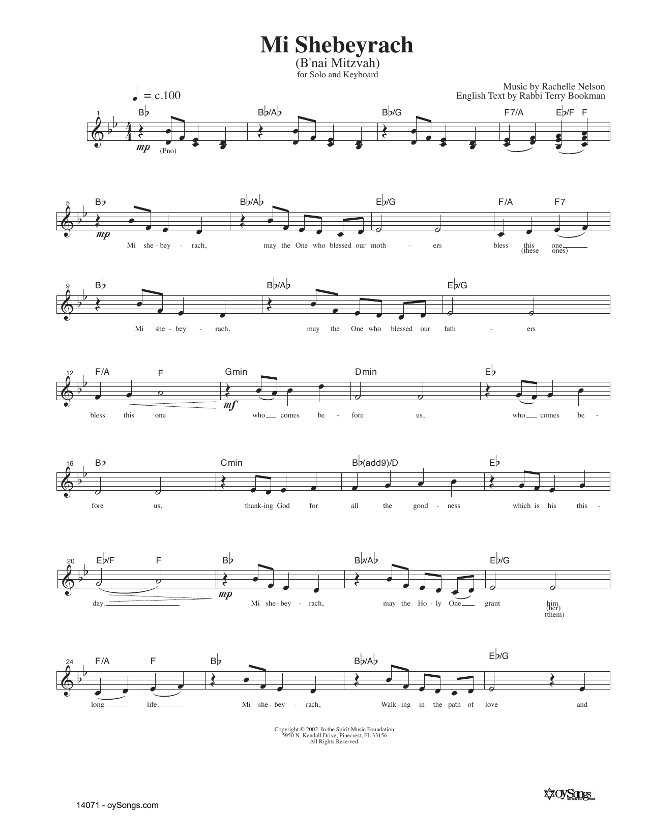 Rachelle Nelson Mi Shebeyrach sheet music notes and chords arranged for Piano & Vocal