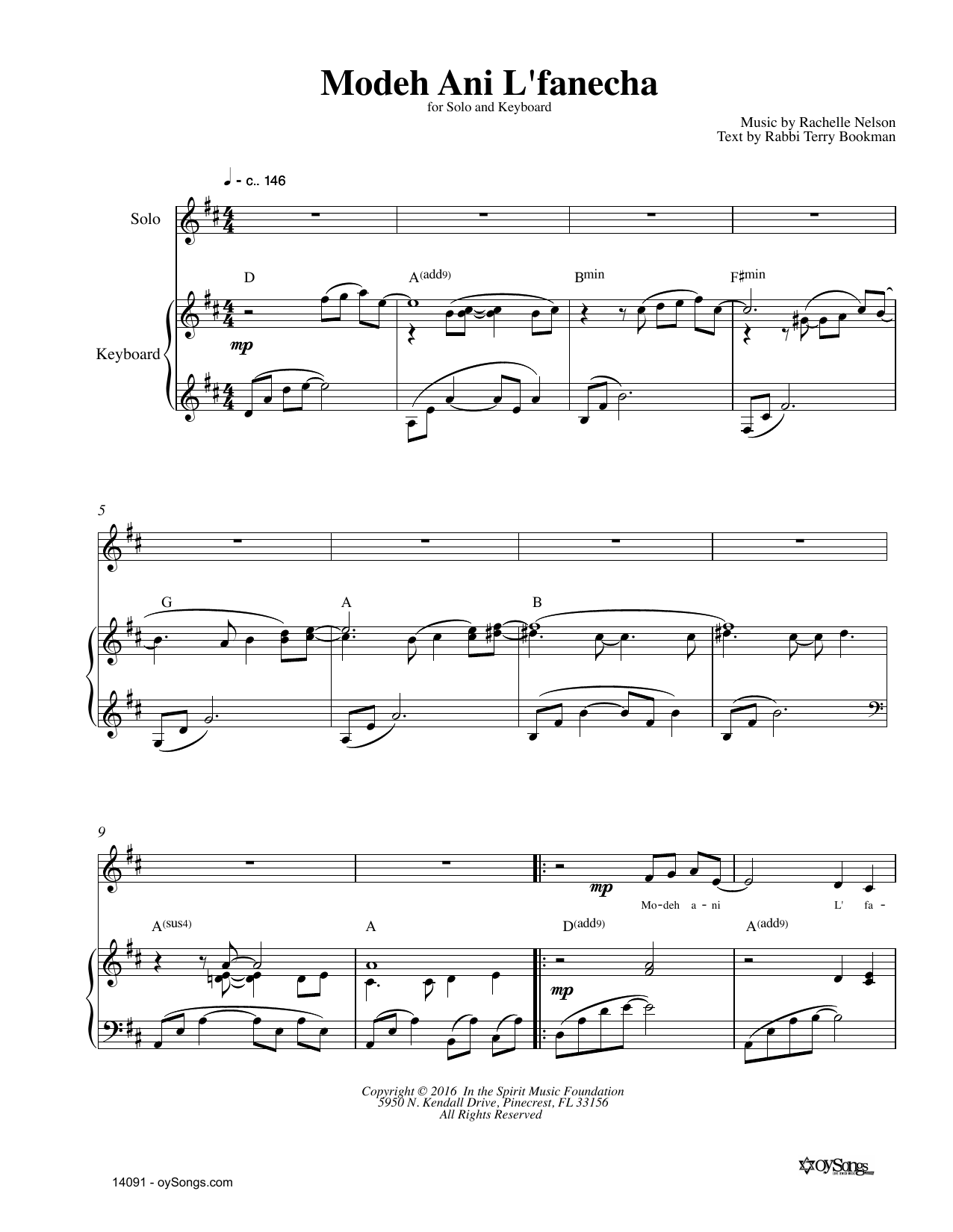 Rachelle Nelson Modeh Ani L'Fanecha sheet music notes and chords arranged for Piano & Vocal