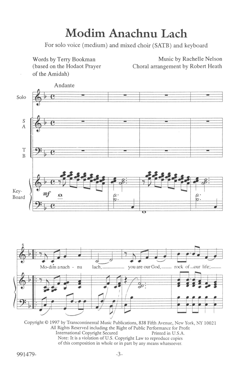 Rachelle Nelson Modim Anachnu Lach Solo sheet music notes and chords arranged for SATB Choir