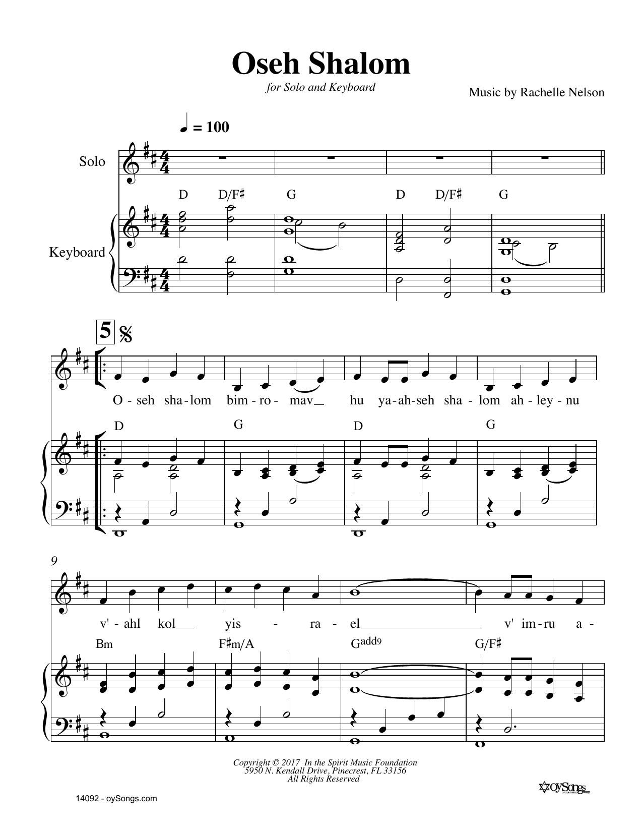 Rachelle Nelson Oseh Shalom sheet music notes and chords arranged for Piano & Vocal