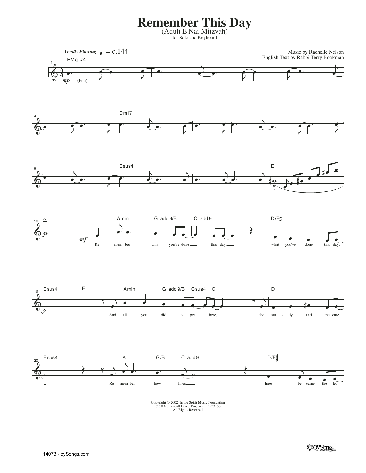 Rachelle Nelson Remember This Day sheet music notes and chords arranged for Lead Sheet / Fake Book