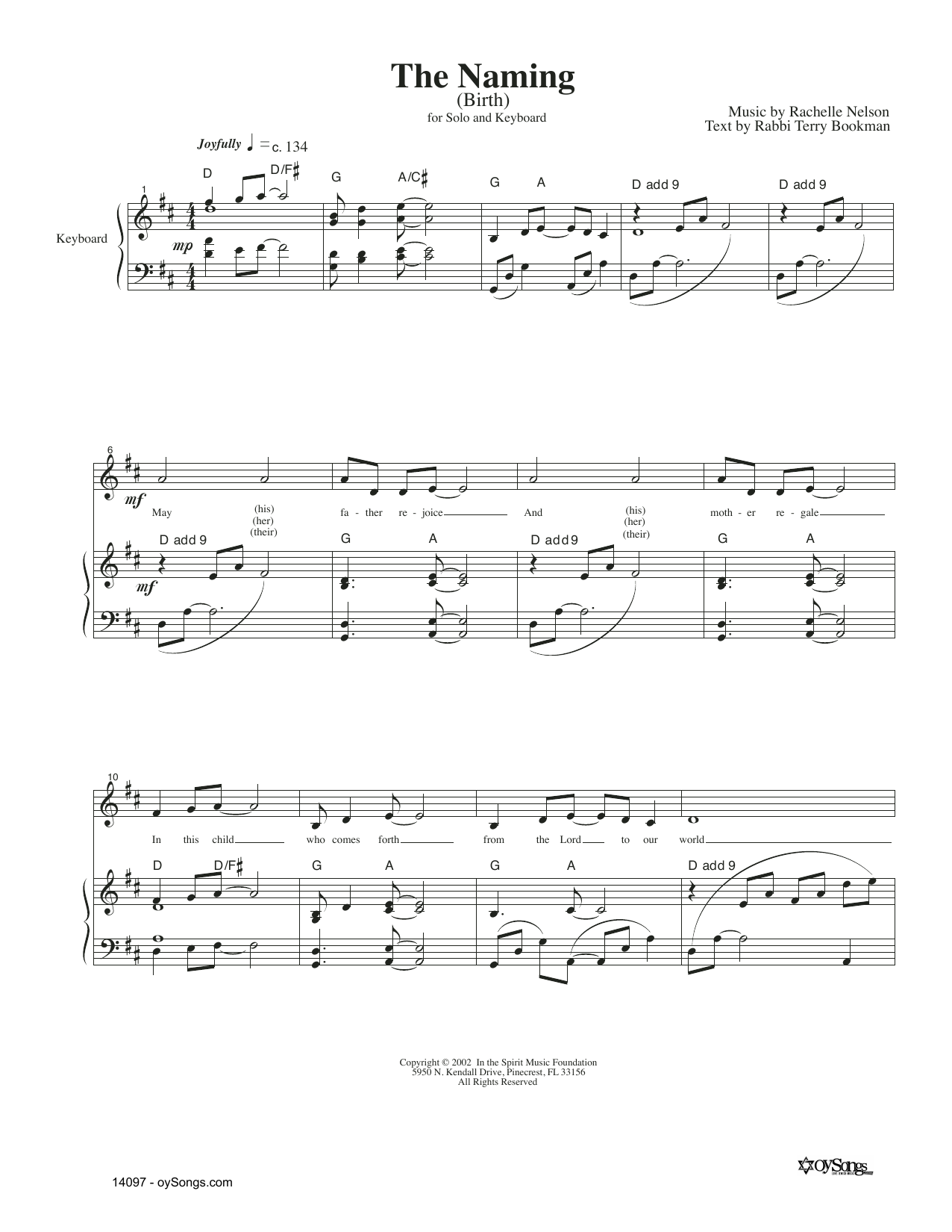 Rachelle Nelson The Naming sheet music notes and chords arranged for Piano & Vocal