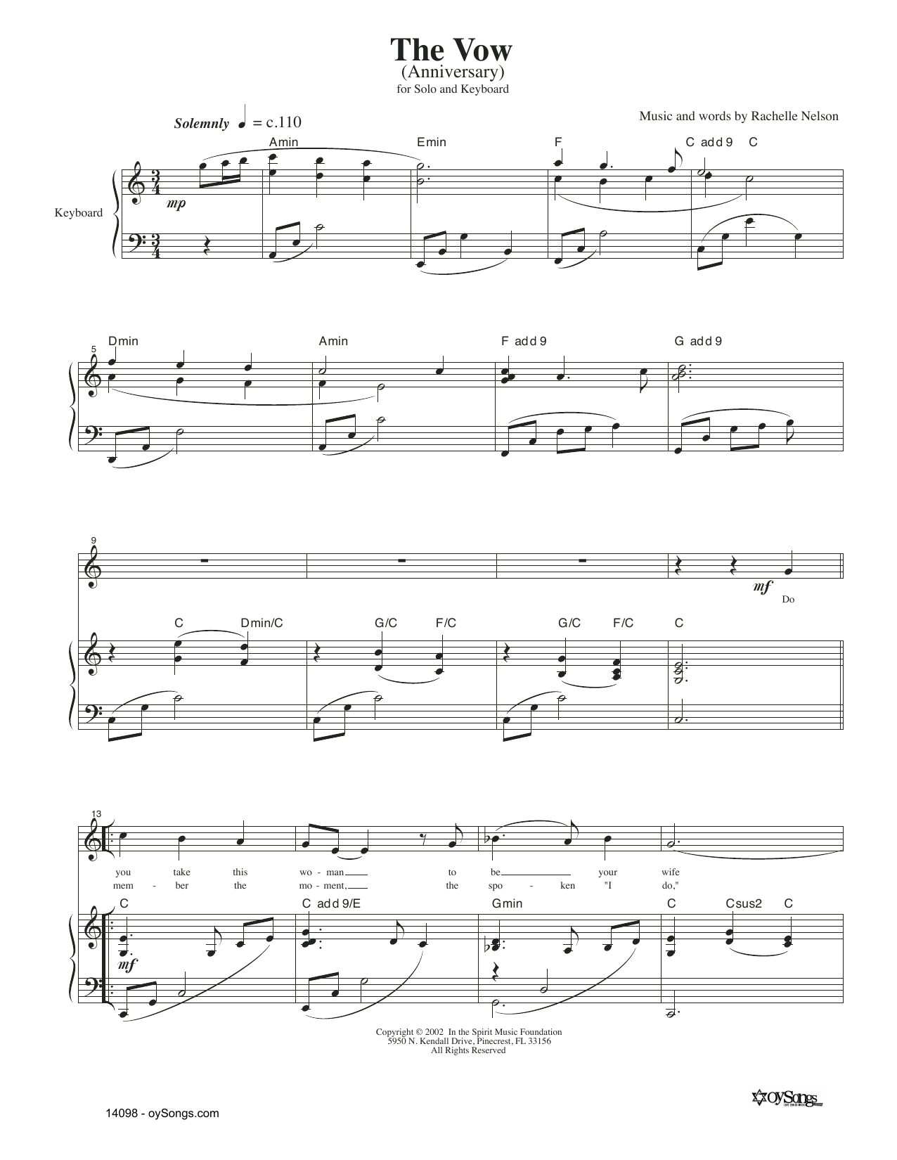 Rachelle Nelson The Vow sheet music notes and chords arranged for Piano & Vocal