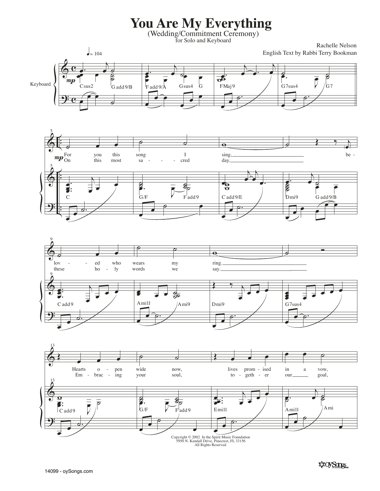 Rachelle Nelson You Are My Everything sheet music notes and chords arranged for Piano & Vocal