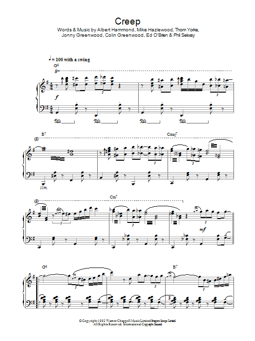 Radiohead Creep (Jazz Version) sheet music notes and chords arranged for Piano Solo