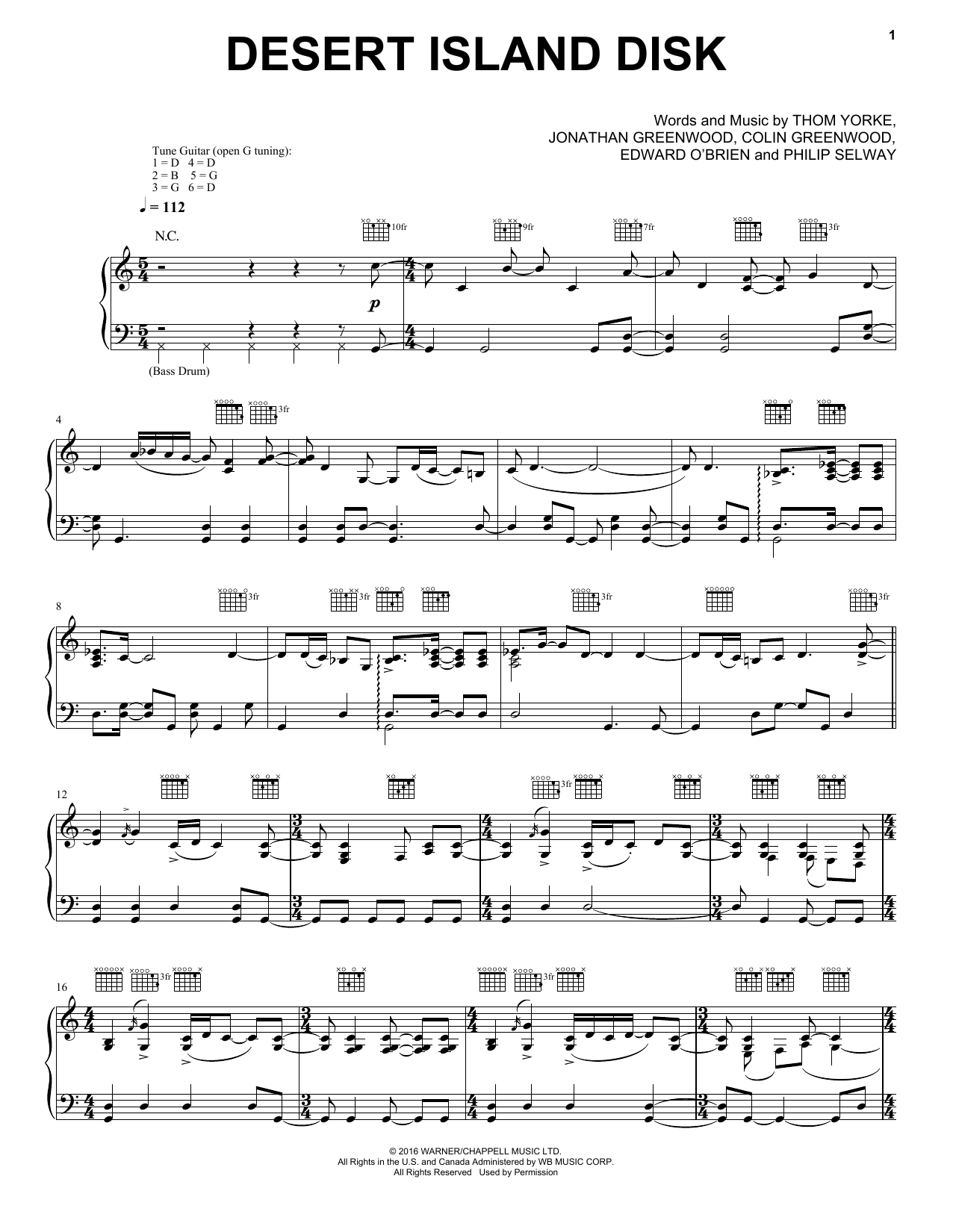 Radiohead Desert Island Disk sheet music notes and chords arranged for Piano, Vocal & Guitar Chords (Right-Hand Melody)