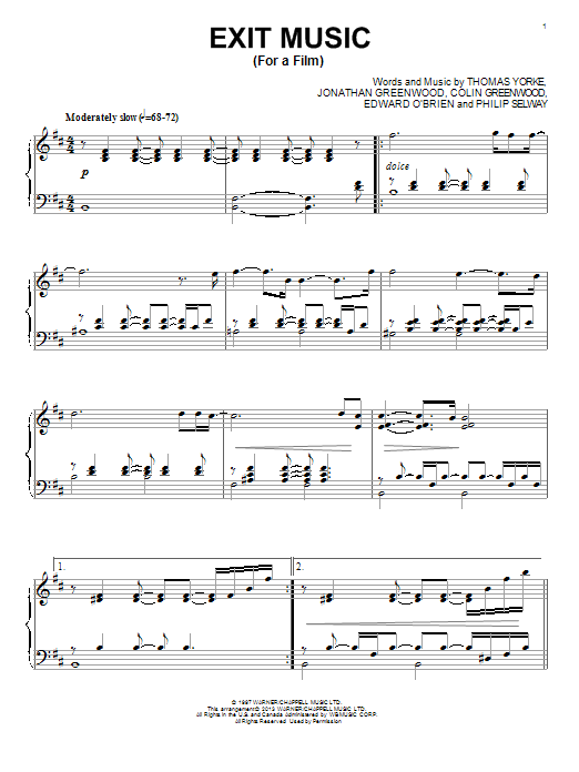 Radiohead Exit Music (For A Film) sheet music notes and chords arranged for Piano Solo