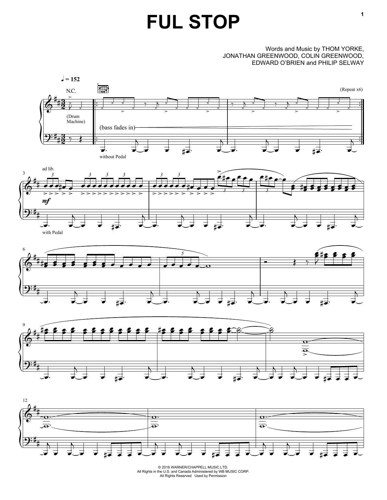 Radiohead Ful Stop sheet music notes and chords arranged for Piano, Vocal & Guitar Chords (Right-Hand Melody)