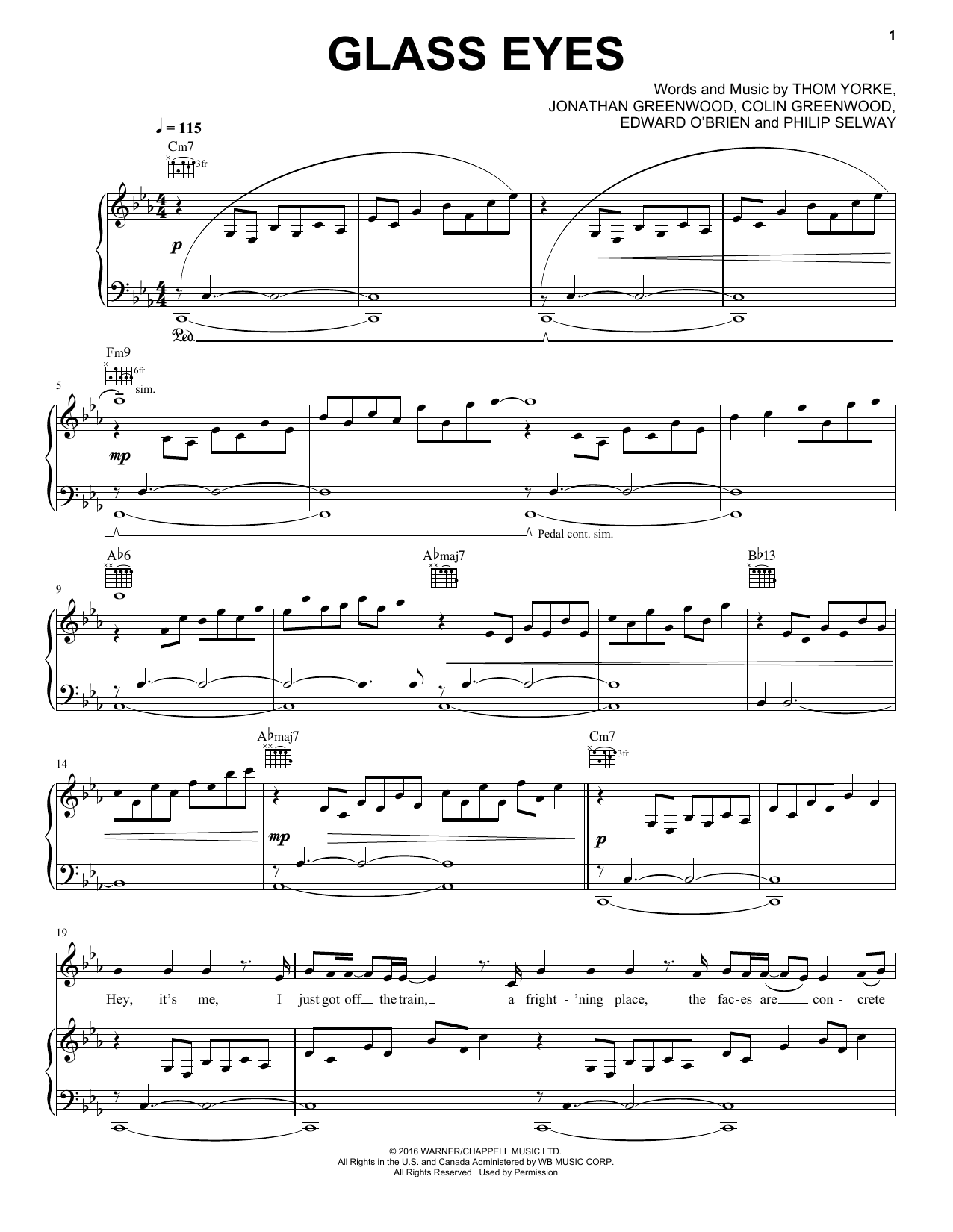 Radiohead Glass Eyes sheet music notes and chords arranged for Piano, Vocal & Guitar Chords (Right-Hand Melody)