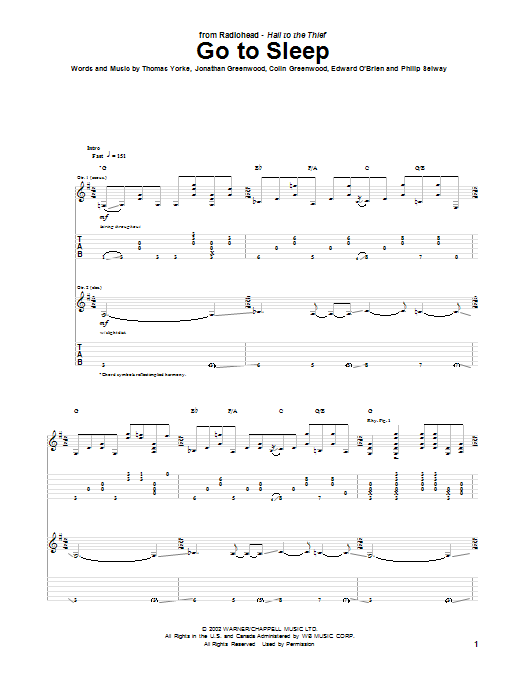 Radiohead Go To Sleep sheet music notes and chords arranged for Guitar Tab