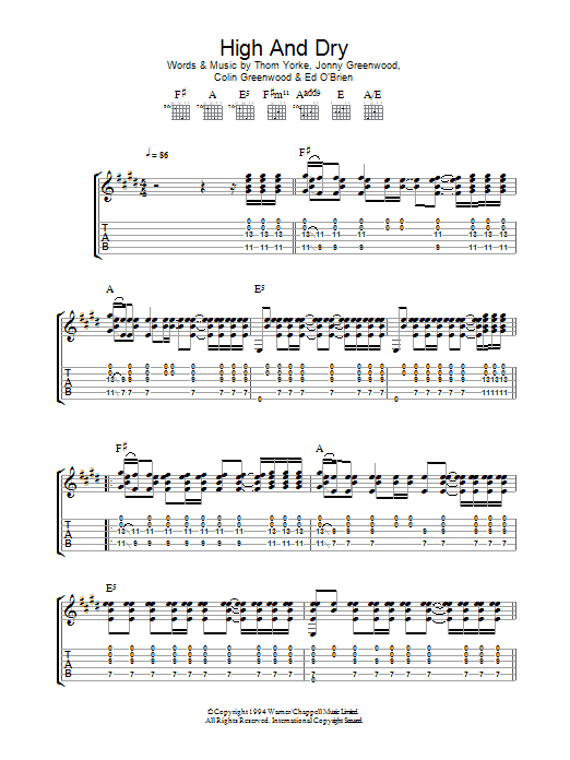Radiohead High And Dry sheet music notes and chords arranged for Guitar Lead Sheet