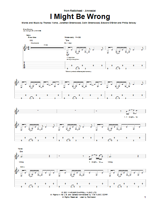 Radiohead I Might Be Wrong sheet music notes and chords arranged for Guitar Tab