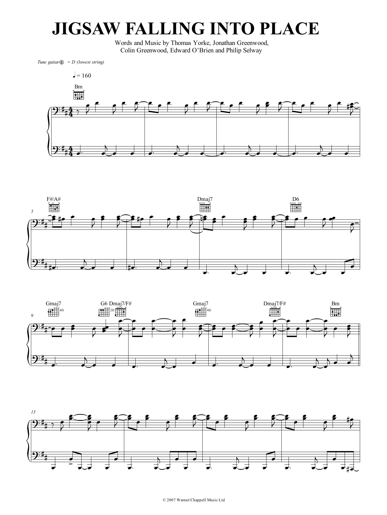 Radiohead Jigsaw Falling Into Place sheet music notes and chords arranged for Piano, Vocal & Guitar Chords (Right-Hand Melody)