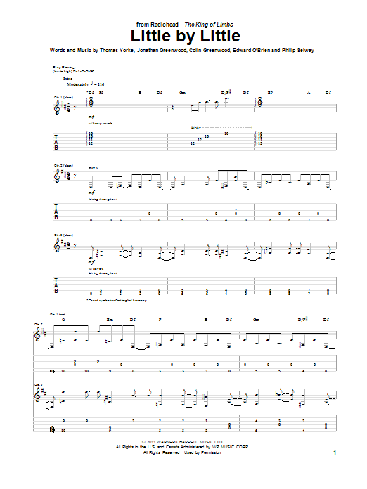 Radiohead Little By Little sheet music notes and chords arranged for Guitar Tab