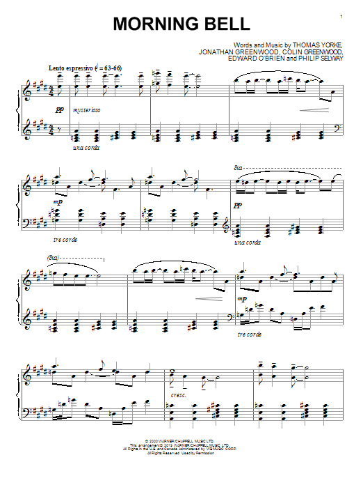 Radiohead Morning Bell sheet music notes and chords arranged for Piano Solo