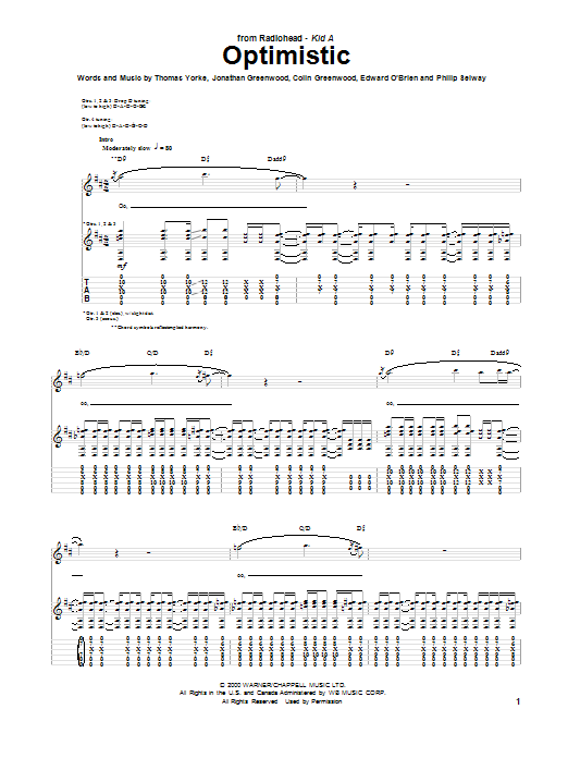 Radiohead Optimistic sheet music notes and chords arranged for Guitar Tab
