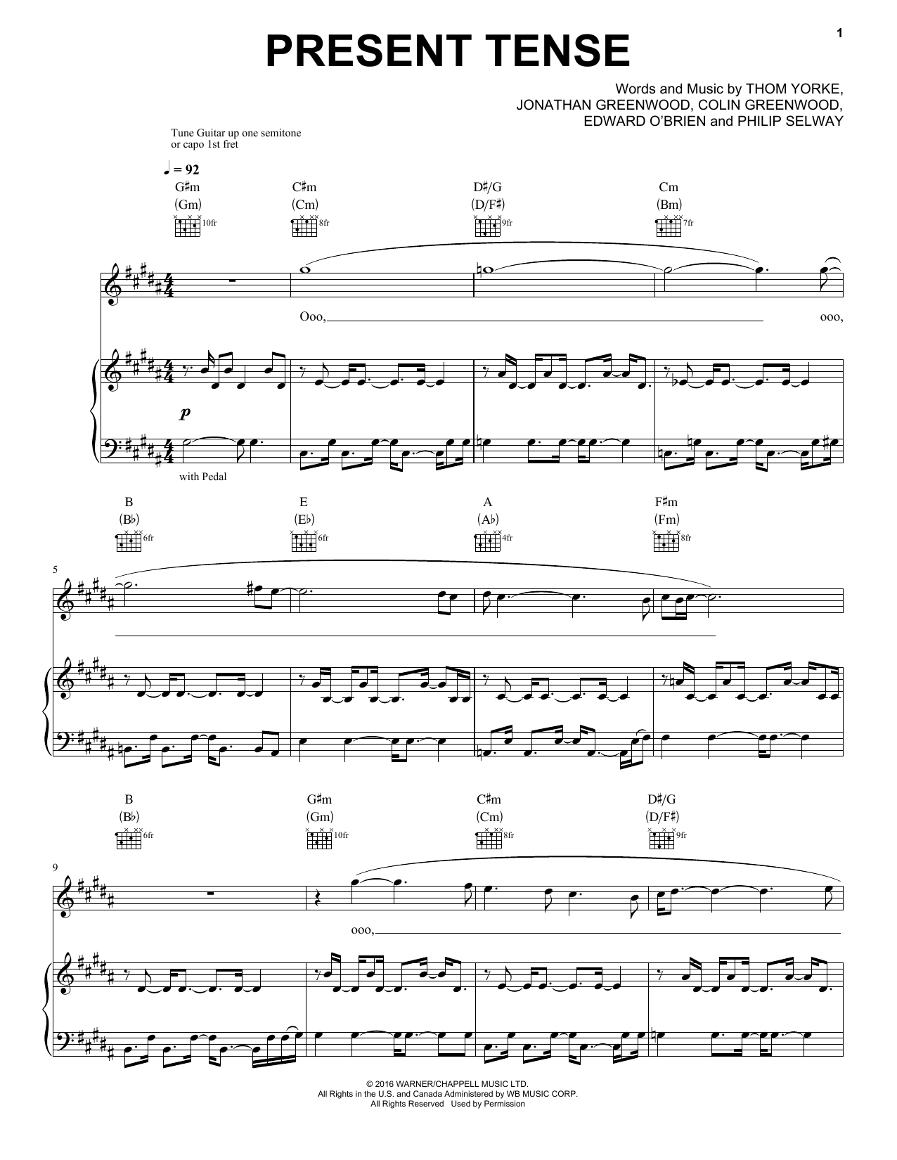 Radiohead Present Tense sheet music notes and chords arranged for Piano, Vocal & Guitar Chords (Right-Hand Melody)
