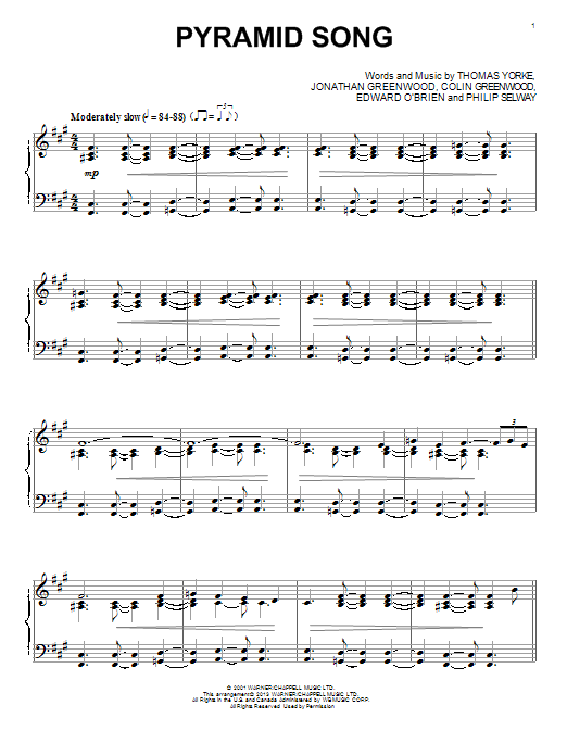 Radiohead Pyramid Song sheet music notes and chords arranged for Piano, Vocal & Guitar Chords (Right-Hand Melody)