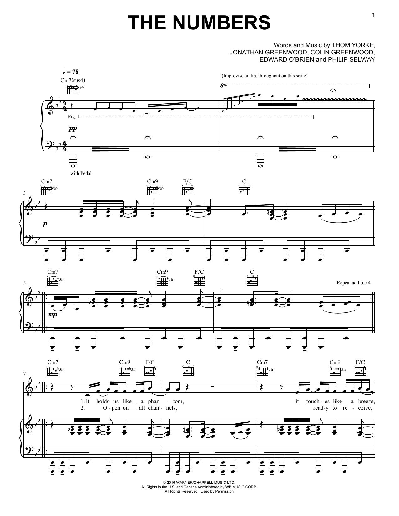 Radiohead The Numbers sheet music notes and chords arranged for Piano, Vocal & Guitar Chords (Right-Hand Melody)