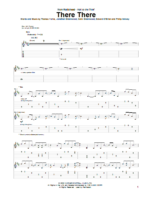 Radiohead There There sheet music notes and chords arranged for Guitar Tab