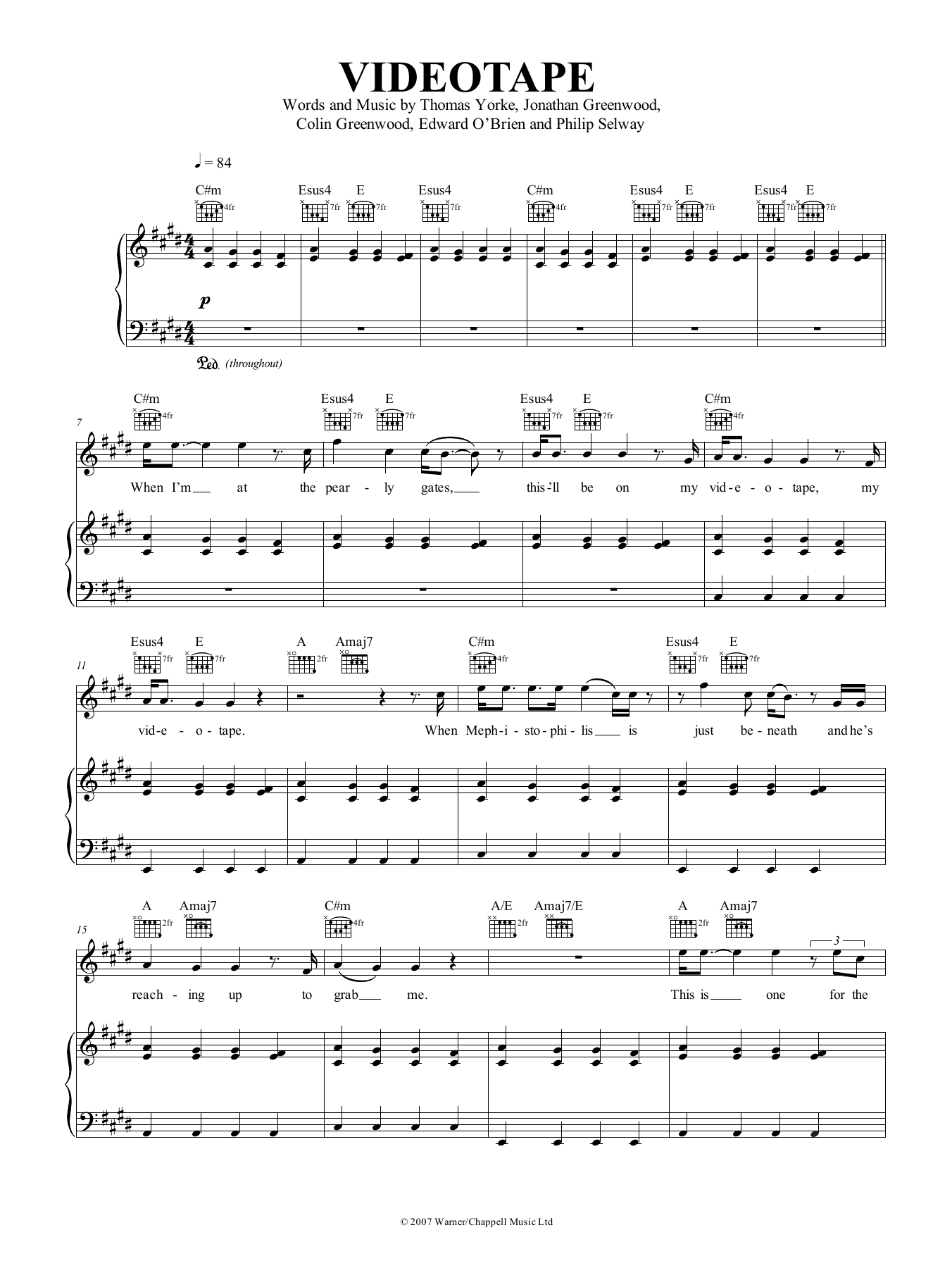 Radiohead Videotape sheet music notes and chords arranged for Piano, Vocal & Guitar Chords (Right-Hand Melody)
