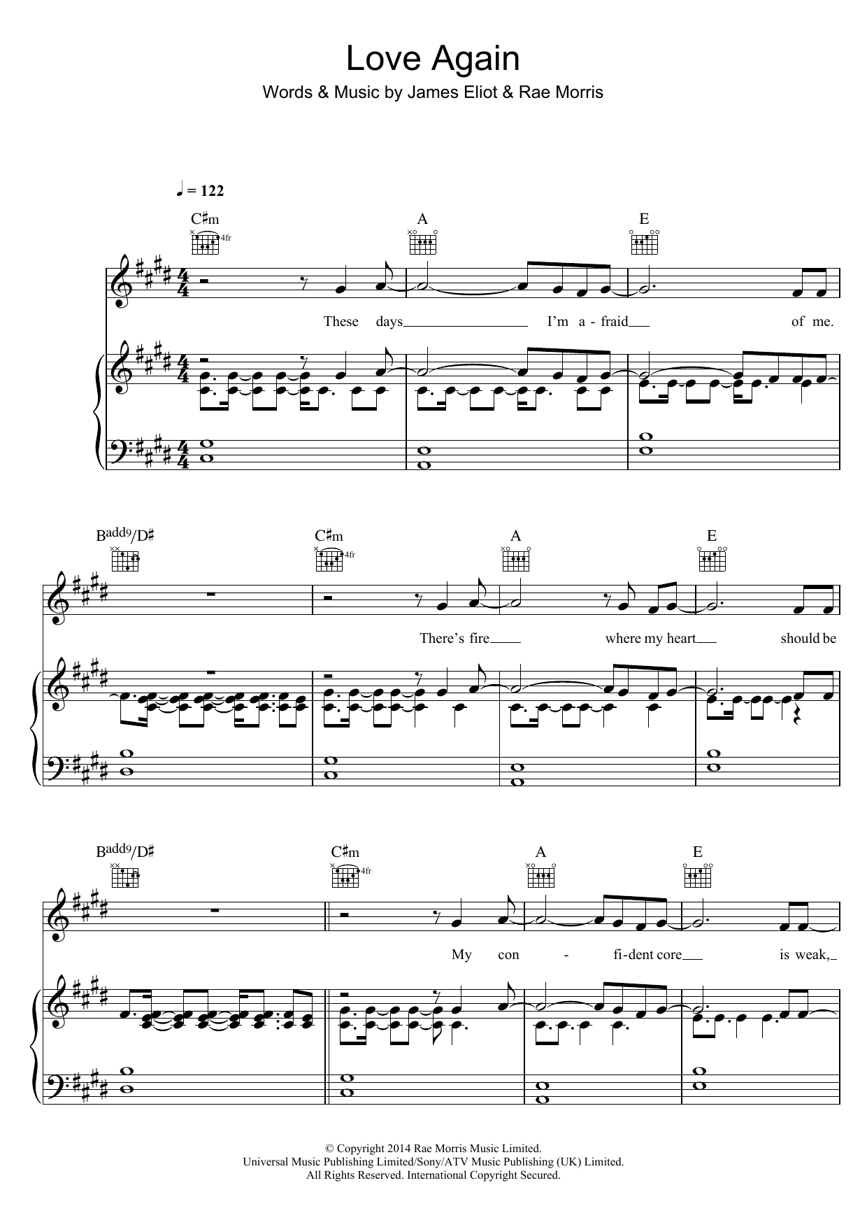 Rae Morris Love Again sheet music notes and chords arranged for Piano, Vocal & Guitar Chords