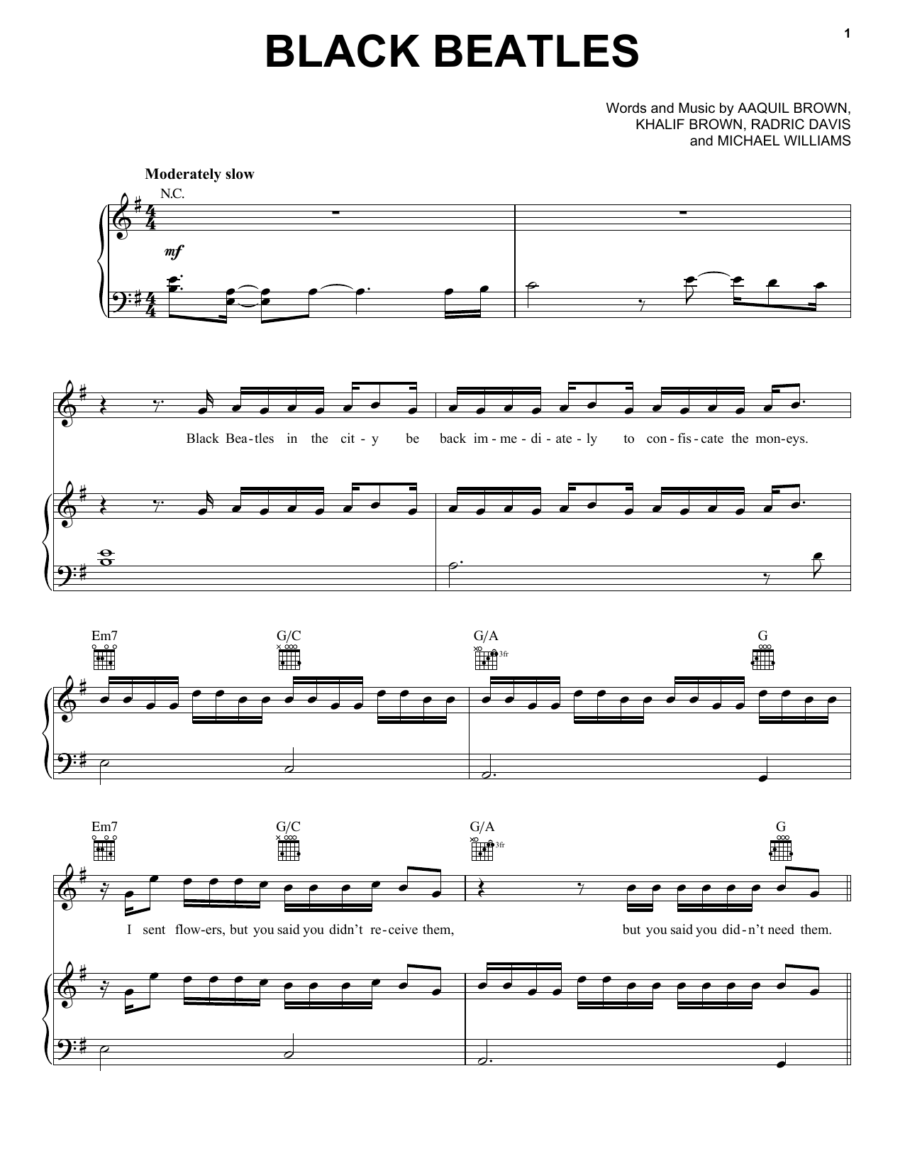 Rae Sremmurd feat. Gucci Mane Black Beatles sheet music notes and chords arranged for Piano, Vocal & Guitar Chords (Right-Hand Melody)