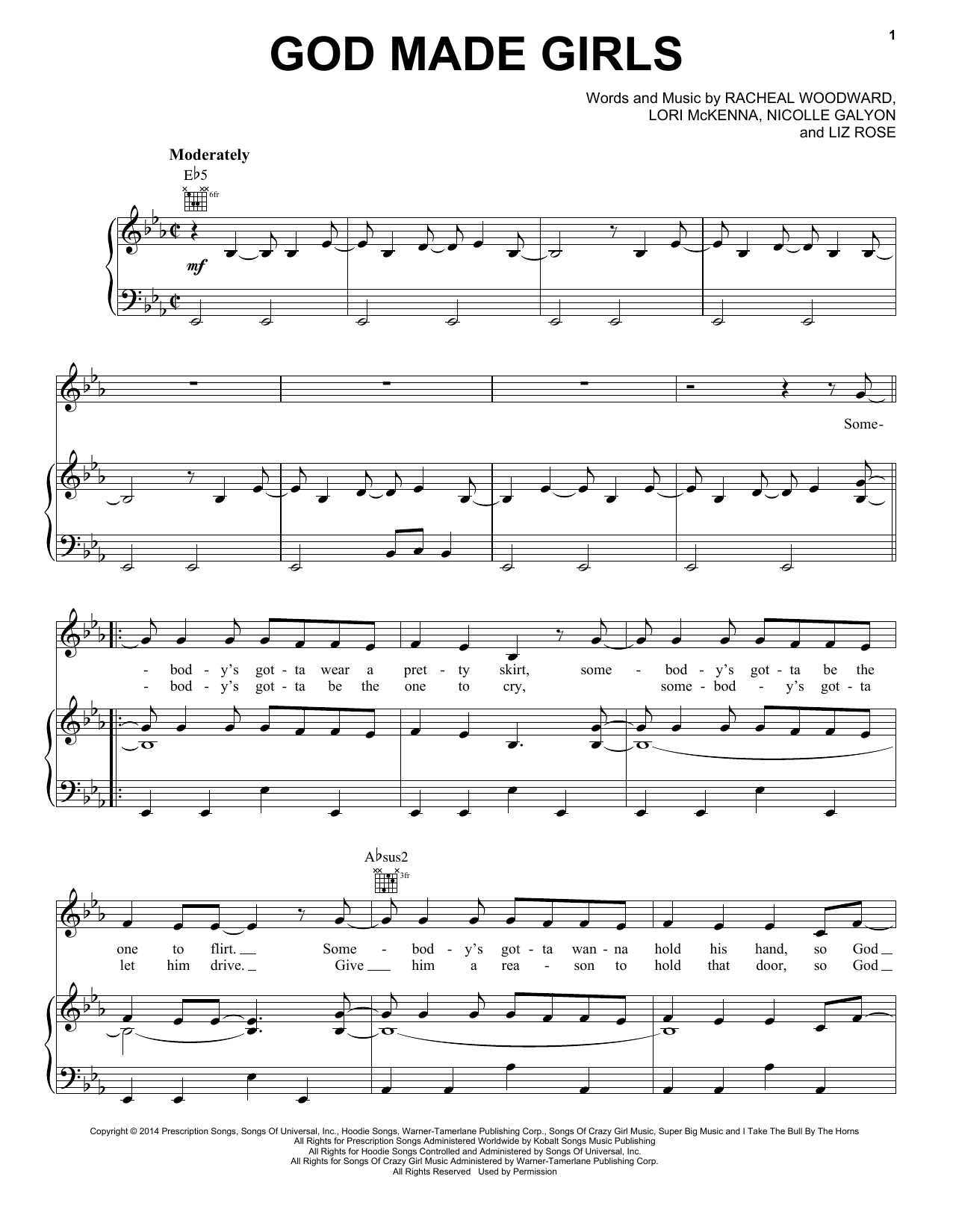 RaeLynn God Made Girls sheet music notes and chords arranged for Piano, Vocal & Guitar Chords (Right-Hand Melody)