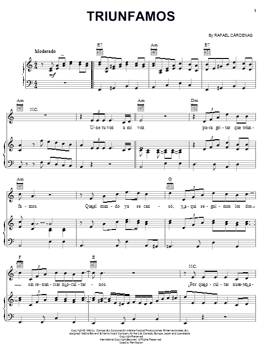 Rafael Cardenas Triunfamos sheet music notes and chords arranged for Piano, Vocal & Guitar Chords (Right-Hand Melody)