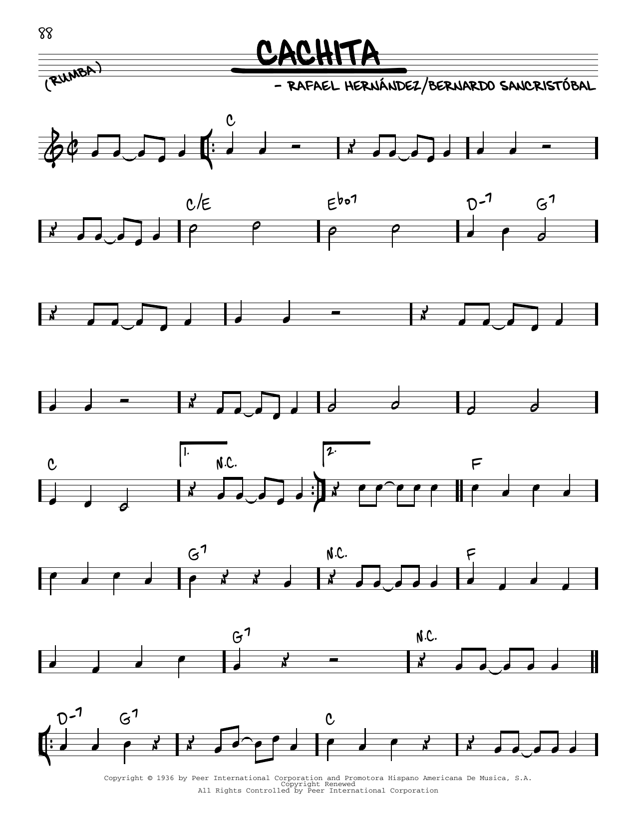 Rafael Hernández Cachita sheet music notes and chords arranged for Real Book – Melody & Chords