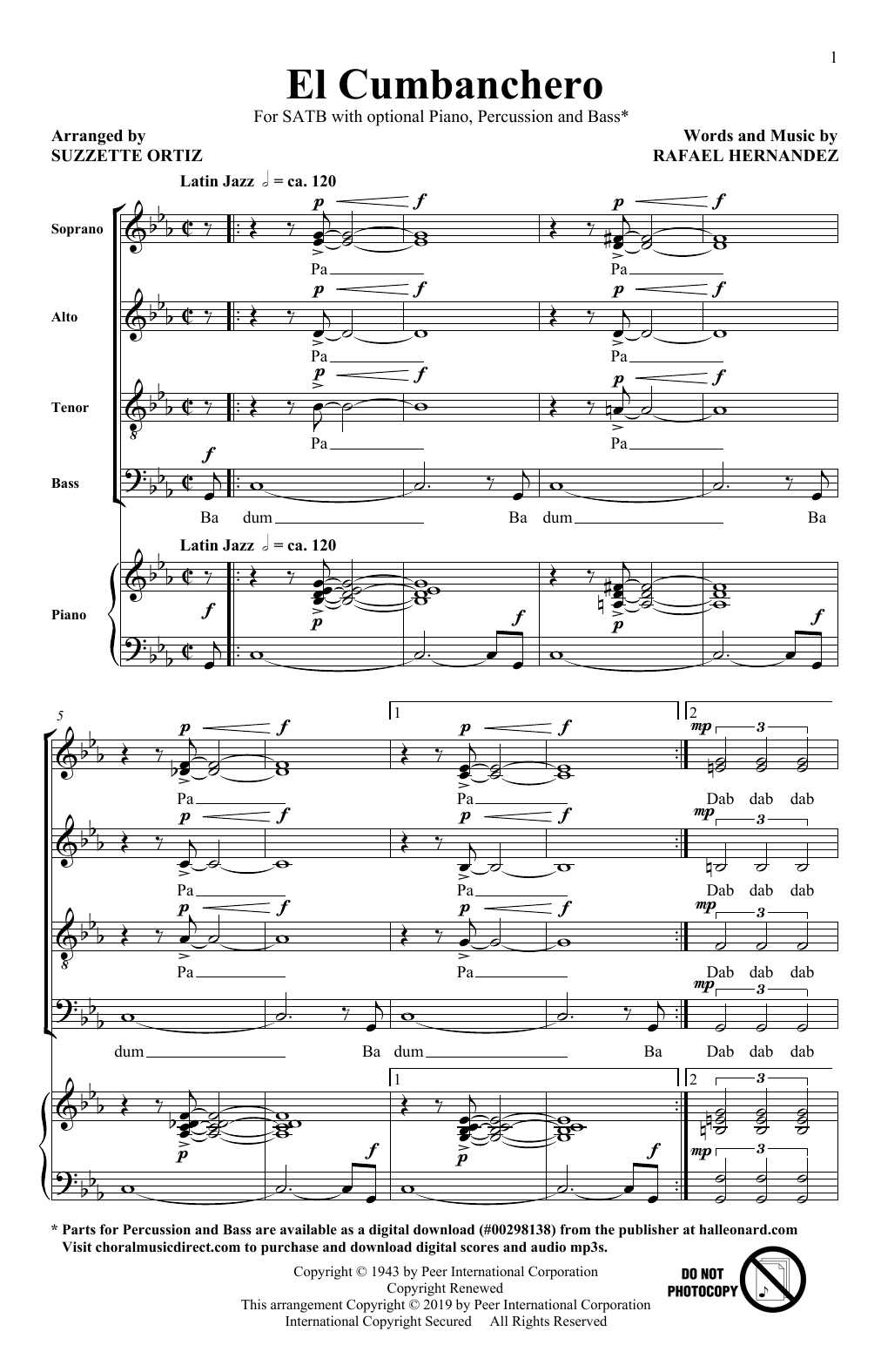Rafael Hernandez El Cumbanchero (arr. Suzette Ortiz) sheet music notes and chords arranged for SATB Choir