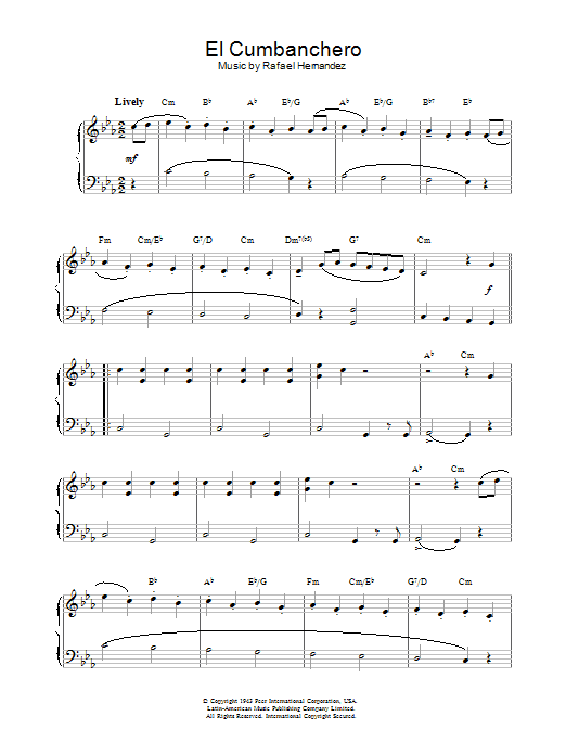 Rafael Hernandez El Cumbanchero sheet music notes and chords arranged for Piano, Vocal & Guitar Chords (Right-Hand Melody)